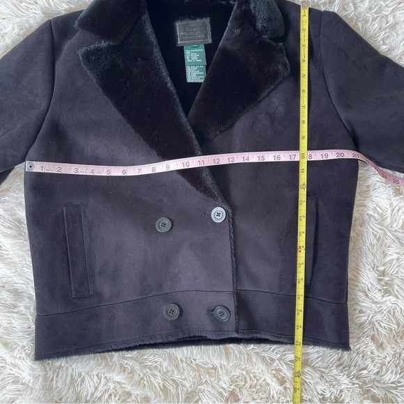 Ralph Lauren Label Black Plush Jacket faux Shearling Fur Coat Button Up size M - Picture 7 of 12